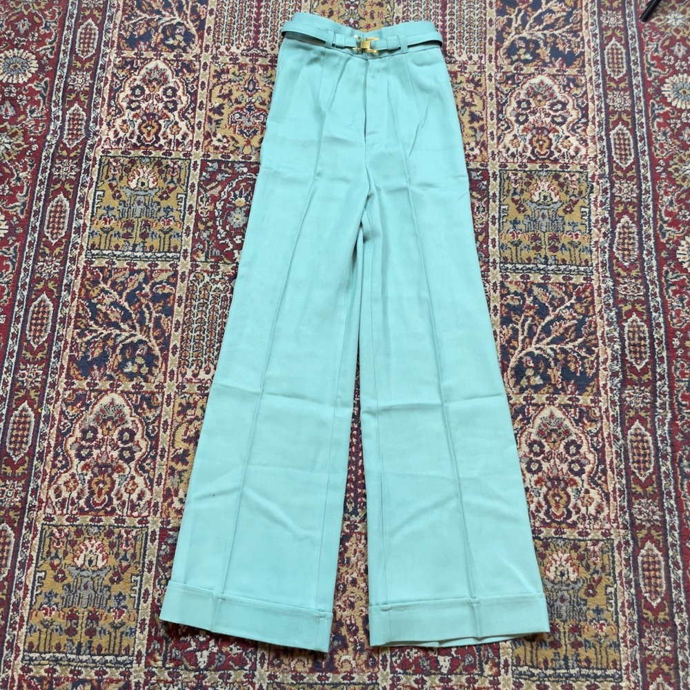 VTG‎ 60s 70s JCPenney Seafoam Green Wide Bell Flare Pants High Buckle 24x31 USA